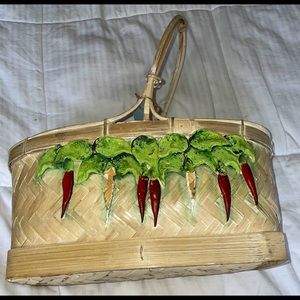 Antique folk art pepper basket. Missing two peppers from front.